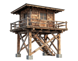 Wooden watchtower on a raised platform