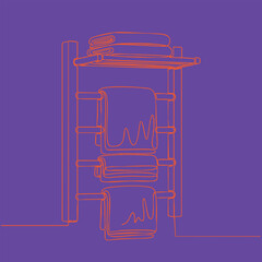 Minimalist wireframe style of a towel rack with neatly folded towels on a purple
