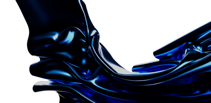 Modern digital art depicting an abstract fluid design of flowing blue color against a white backdrop. Ideal for design, background and decoratio