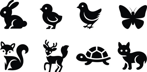 Naklejka premium Collection of black silhouette animals icons vector illustration design