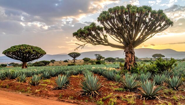 Agave field at sunset