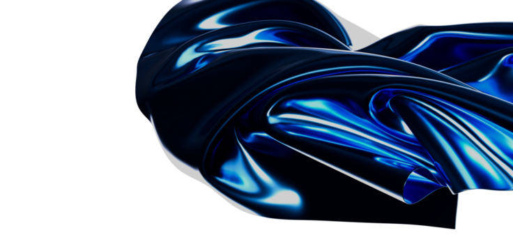 Elegant abstract image of glossy blue fabric with folds and highlights, isolated on white. Great for backgrounds, concepts.