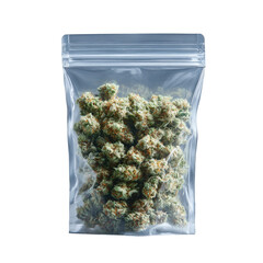 Clear plastic bag filled with dry cannabis buds