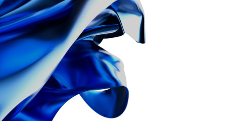 Abstract satin fabric background in shades of blue isolated on white, with folds and curves. Elegant and luxurious, perfect for designs and back