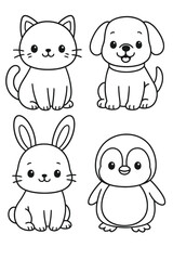 Fototapeta premium Funny cartoon animal set with cute baby pets and safari characters vector illustration