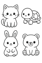 Naklejka premium Funny cartoon animal faces set with cute baby pets and wild characters vector illustration