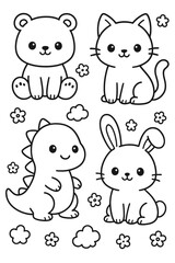 Funny cartoon animal set with cute pets and wild characters