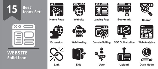 Website Icon set. Including web, page, design, layout, internet, browser and more. Solid vector icons collection.