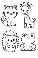 Obraz premium Cute cartoon safari animals vector set with baby elephant lion zebra pig cow cat and dog heads icons collection