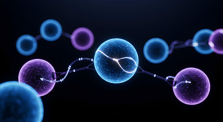 Colorful Spheres Interconnected by Glowing Strands Representing Molecular Interactions