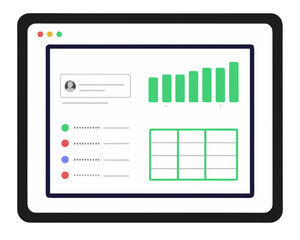 Digital dashboard with charts and graphs on a tablet screen