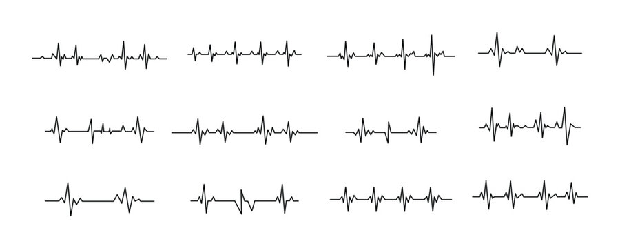 Heartbeat icon set vector on white background.  medical, healthcare, diagnosis, patient, pulse, rate, wave, form, monitor, disease, condition, symbol.