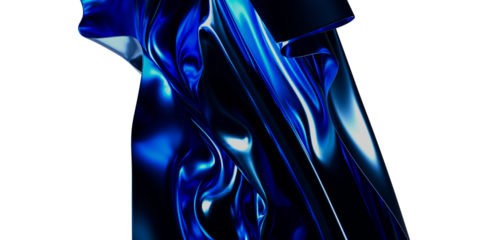 Abstract illustration of a flowing blue fabric. Shiny, glossy texture. Ideal for designs related to luxury, movement, and elegance. High-quality