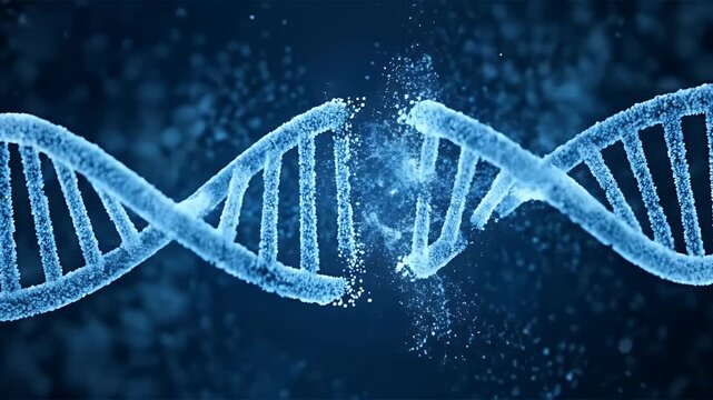 Blue DNA Strand Fragmentation Abstract Depicting Scientific Concept
