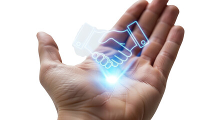 Hand with digital handshake, future business concept isolated PNG with Transparent Background