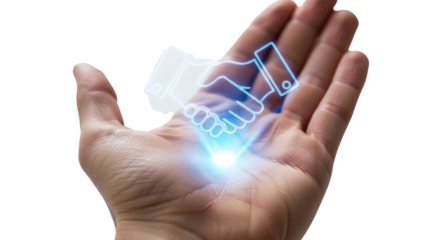 Hand with digital handshake, future business concept isolated PNG with Transparent Background