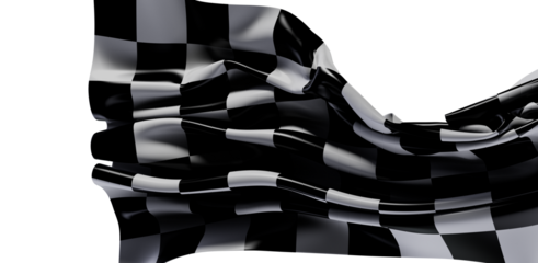 Checkered flag illustration, waving with dynamic lines, race concept, finish line anticipation, success, victory, black and white abstract. Idea