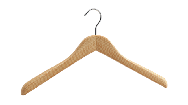Light brown wooden coat hanger with metal hook