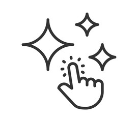 Minimalist hand icon touching sparkles line art on white background
