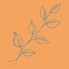 Minimalist line art of a delicate plant with multiple leaves on a warm orange emphasizing simplicity and elegance