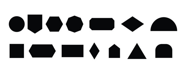 Geometric shape icon set vector on white background. polygon, circle, square, rectangle, triangle, diamond, hexagon, octagon, oval, rhombus, symbol.