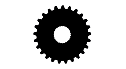 Black silhouette of a gear with teeth isolated PNG with Transparent Background
