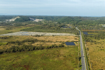 Aerial view of a large solar power plant construction site near Kushiro Wetland, Hokkaido, Japan – Editorial Use Only