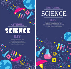 national science day vertical banner illustration in flat style