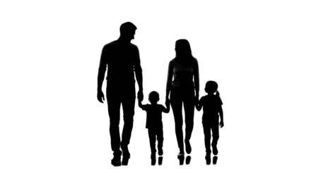 Family of four silhouette holding hands isolated PNG with Transparent Background