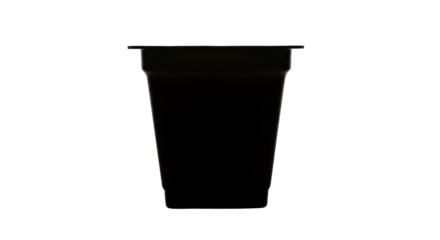 Black plastic pot isolated on white background