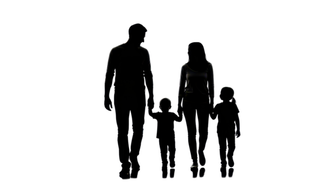 Family of four silhouette holding hands isolated PNG with Transparent Background - Powered by Adobe