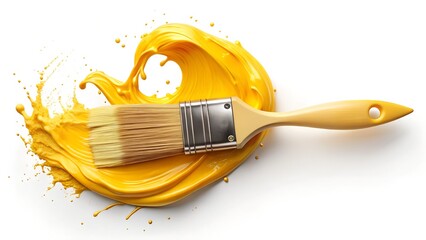Bold Flat Paintbrush with Dynamic Swirling Yellow Paint Splash