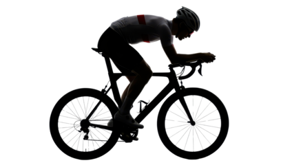Silhouette of cyclist riding a bicycle on white background