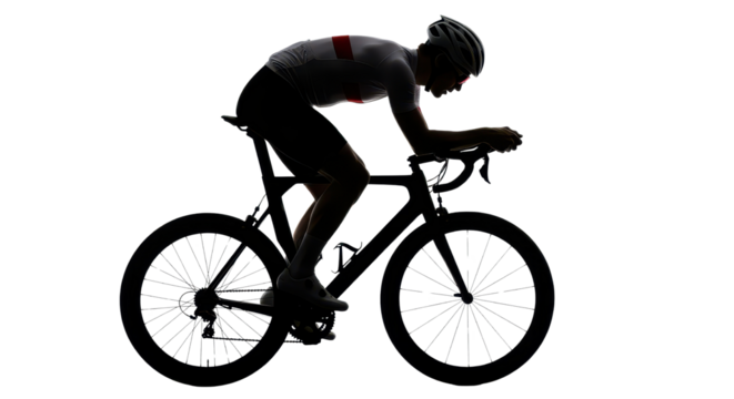 Silhouette of cyclist riding a bicycle on white background