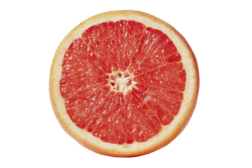 Close-up of a grapefruit slice, vibrant red, segments, juicy