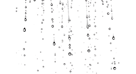 Water droplets falling down on white background