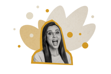 Composite trend artwork 3D sketch image photo collage of silhouette monochrome young lady face smile scream loud voice eyewear student