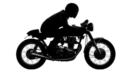 Silhouette of a motorcyclist on a classic motorcycle isolated on white