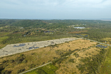 Aerial view of a large solar power plant construction site near Kushiro Wetland, Hokkaido, Japan – Editorial Use Only