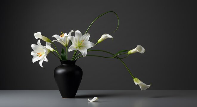 Elegant white lilies in dark vase - Powered by Adobe