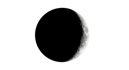 Waxing crescent moon phase on white background