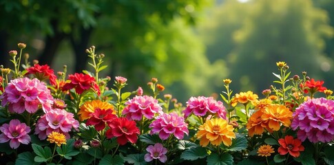 Vibrant Flower Border A Breathtaking Burst of Color and Texture Perfect for Garden Landscaping, Websites, and Publications