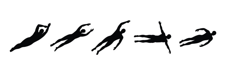 Swimmer men vector silhouette on white background. swim, water, sport, athlete, exercise, activity, motion, shape, figure, human, person, symbol.