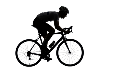 Silhouette of cyclist riding a bicycle on white background