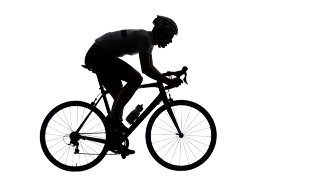 Silhouette of cyclist riding a bicycle on white background - Powered by Adobe