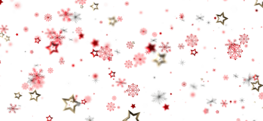 Festive winter background with red snowflakes and gold stars. Perfect for Christmas, New Year, and winter holidays.