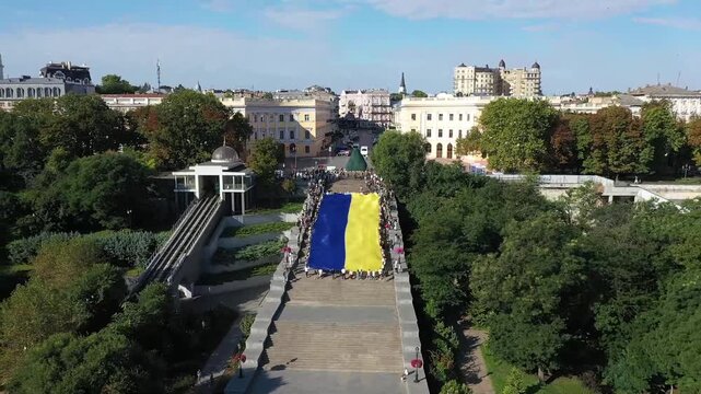 Potemkin Stairs in Odesa United Under the Ukrainian Flag