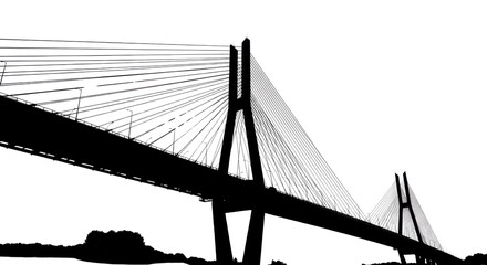 Silhouette of a cable-stayed bridge isolated PNG with Transparent Background