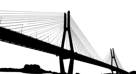 Silhouette of a cable-stayed bridge isolated PNG with Transparent Background