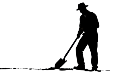 Silhouette of a man digging the earth with a shovel isolated PNG with Transparent Background
